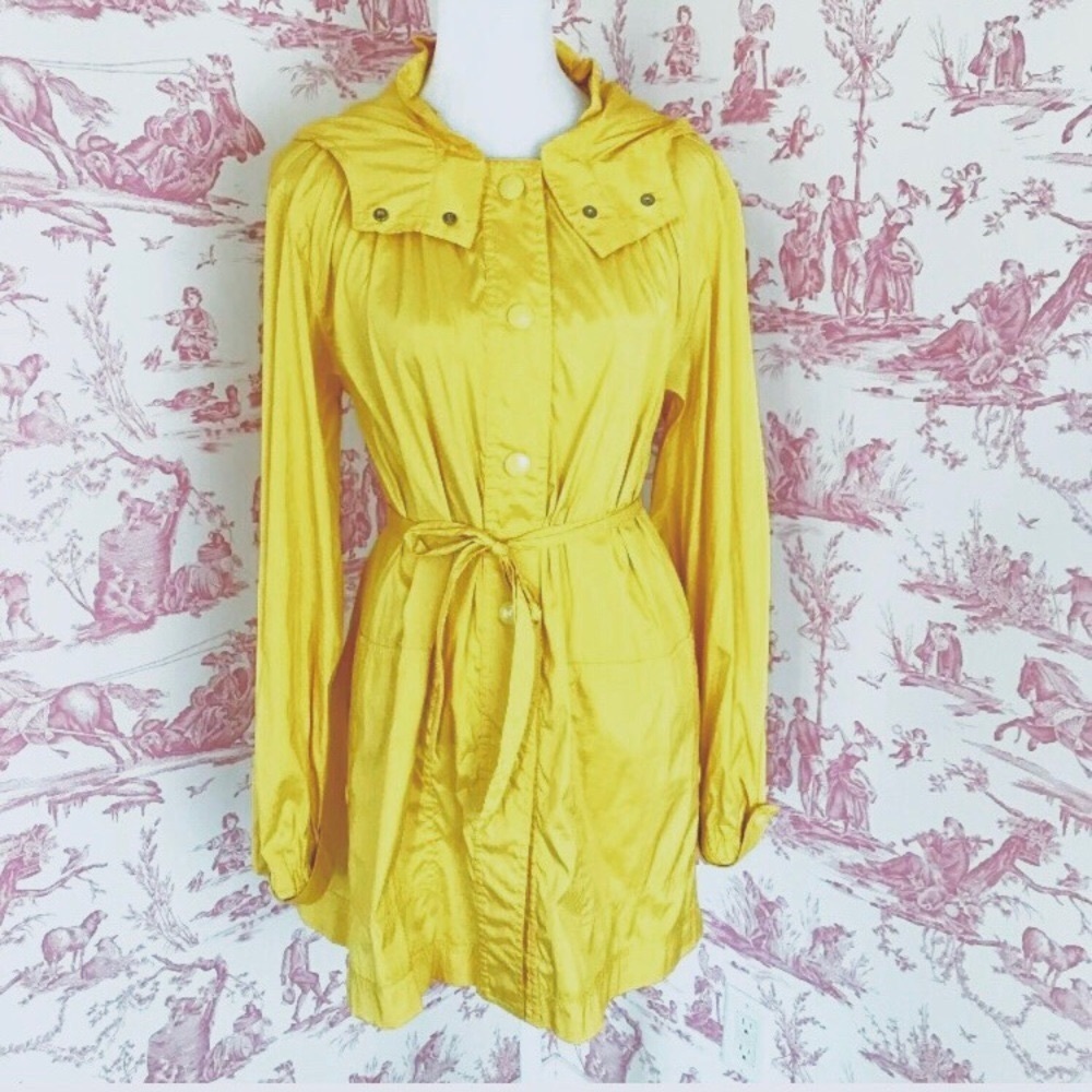 Cynthia Vincent twelfth Street butter yellow rain trench jacket with hood 10